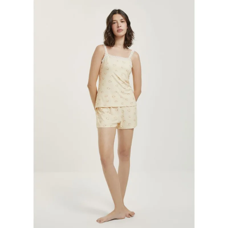Pijama Curto Feminino Estampado - Creme XP