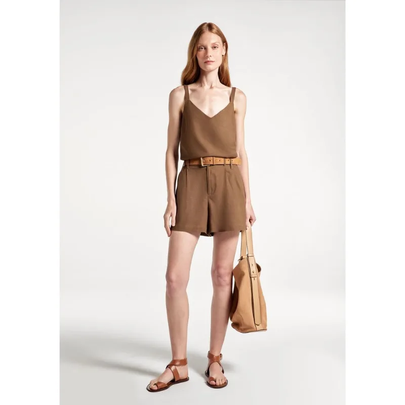 Shorts Feminino De Alfaiataria Em Linho - Verde 038
