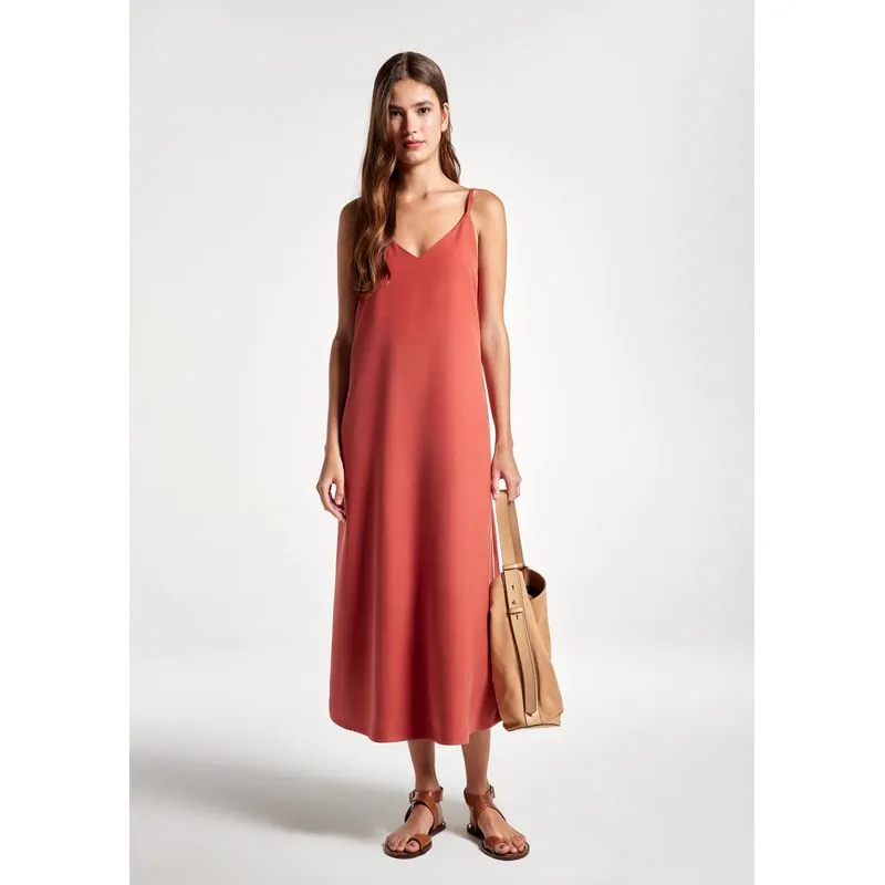 Vestido Midi Decote V Em Peach Touch - Vermelho XG