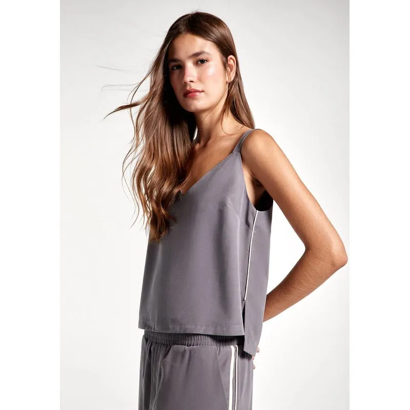 Regata Feminina Decote V Em Peach Touch - Cinza G