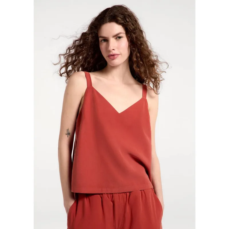 Regata Feminina Decote V Em Peach Touch - Vermelho G