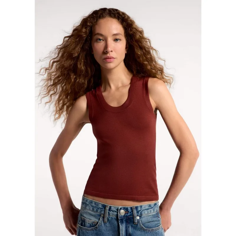 Regata Feminina Slim Decote U Em Tricô De Viscose - Terracota XG
