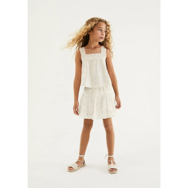 Shorts Saia Infantil Curta Bordada - Creme 016
