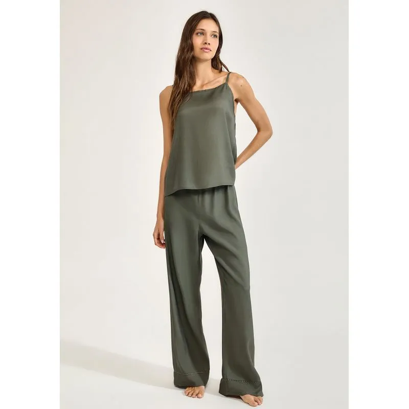 Pijama Longo Feminino Alças Finas Em Viscose - Verde XG