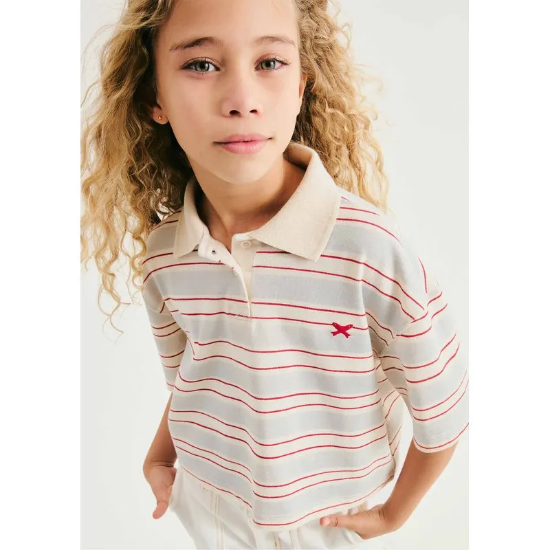 Camisa Polo Infantil Menina Cropped Listrada - Creme 012