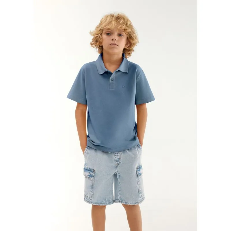 Camisa Polo Infantil Menino Manga Curta Em Piquet - Azul 010