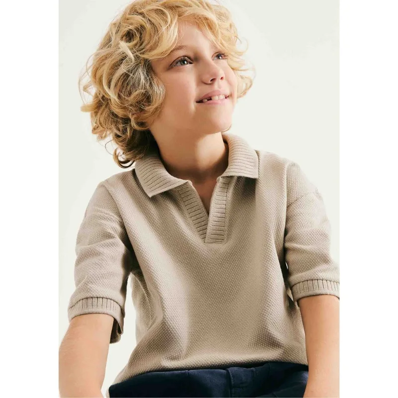Camisa Polo Infantil Menino Texturizada - Bege 016