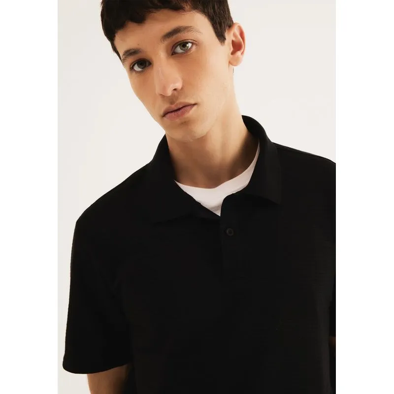 Polo Masculina Regular Texturizada - Preto M