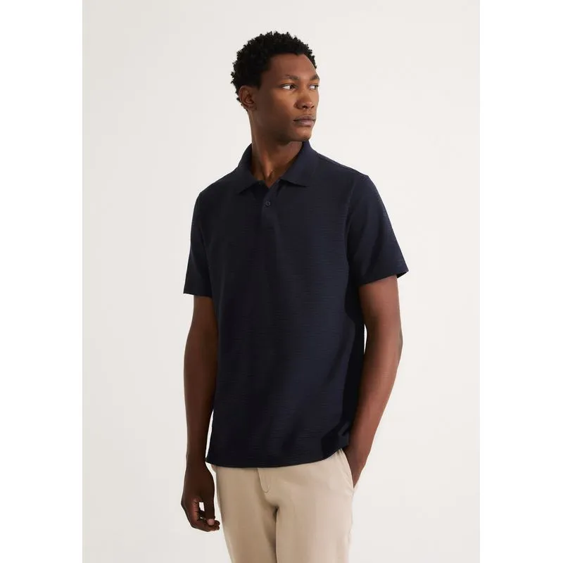 Polo Masculina Manga Curta Texturizada - Azul XG