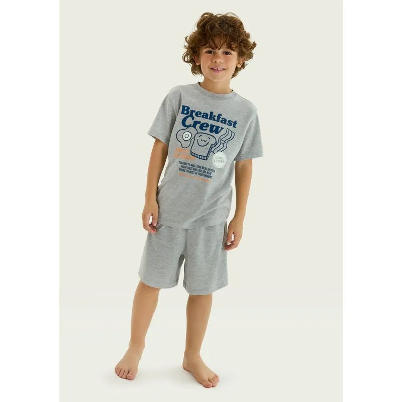 Pijama Infantil Menino Curto Com Estampa - Cinza 004