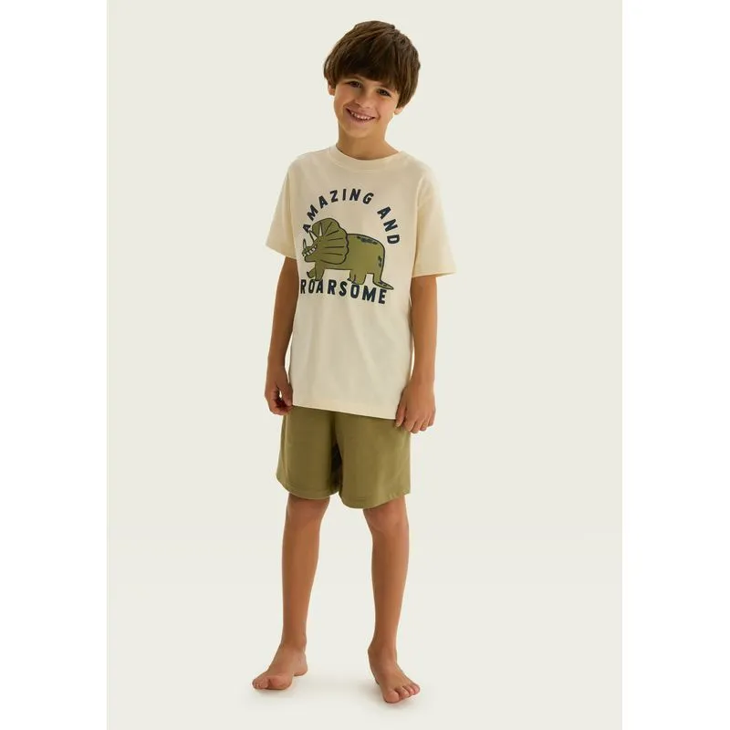 Pijama Infantil Menino Curto Com Estampa - Creme 006