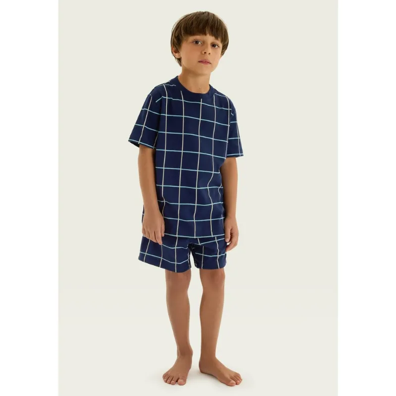 Pijama Curto Infantil Que Brilha no Escuro - Azul 008