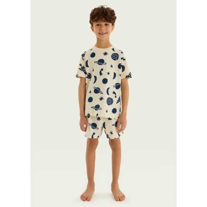 Pijama Curto Infantil Que Brilha no Escuro - Creme 008