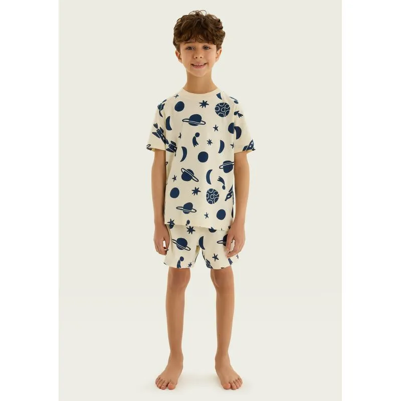Pijama Curto Infantil Que Brilha no Escuro - Creme 016
