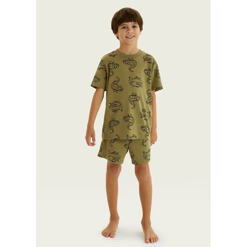 Pijama Curto Infantil Que Brilha no Escuro - Verde 014