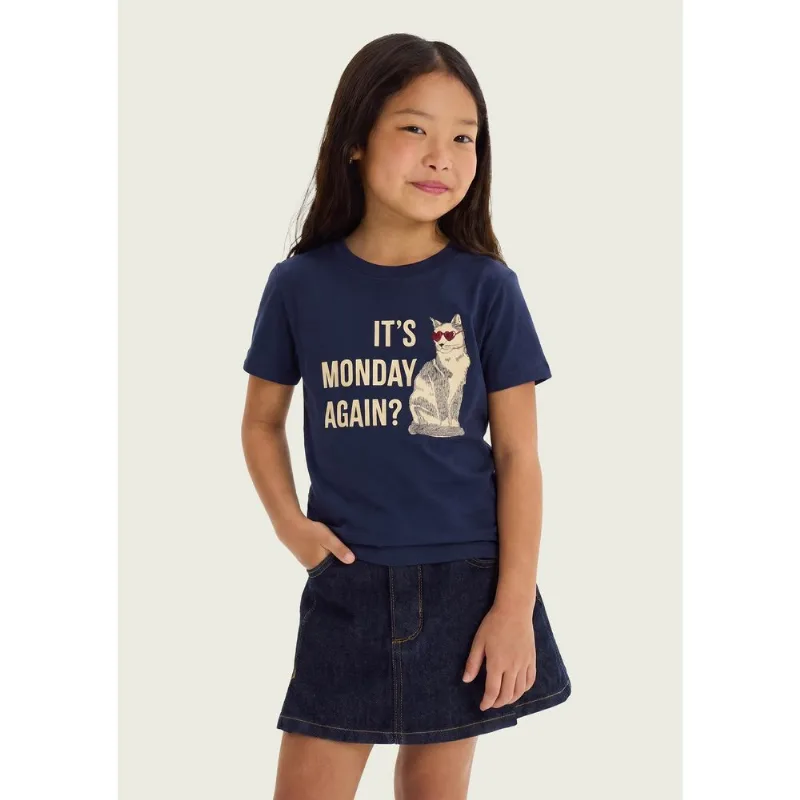 Blusa Infantil Menina Manga Curta Com Estampa - Azul 008
