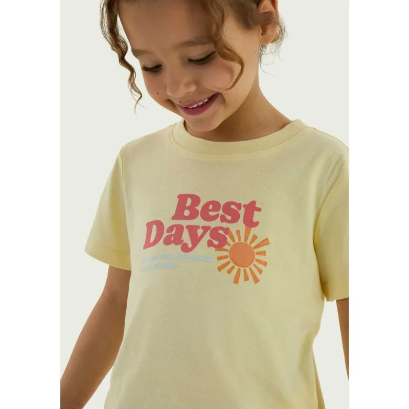 Blusa Infantil Menina Manga Curta Com Estampa - Amarelo 002