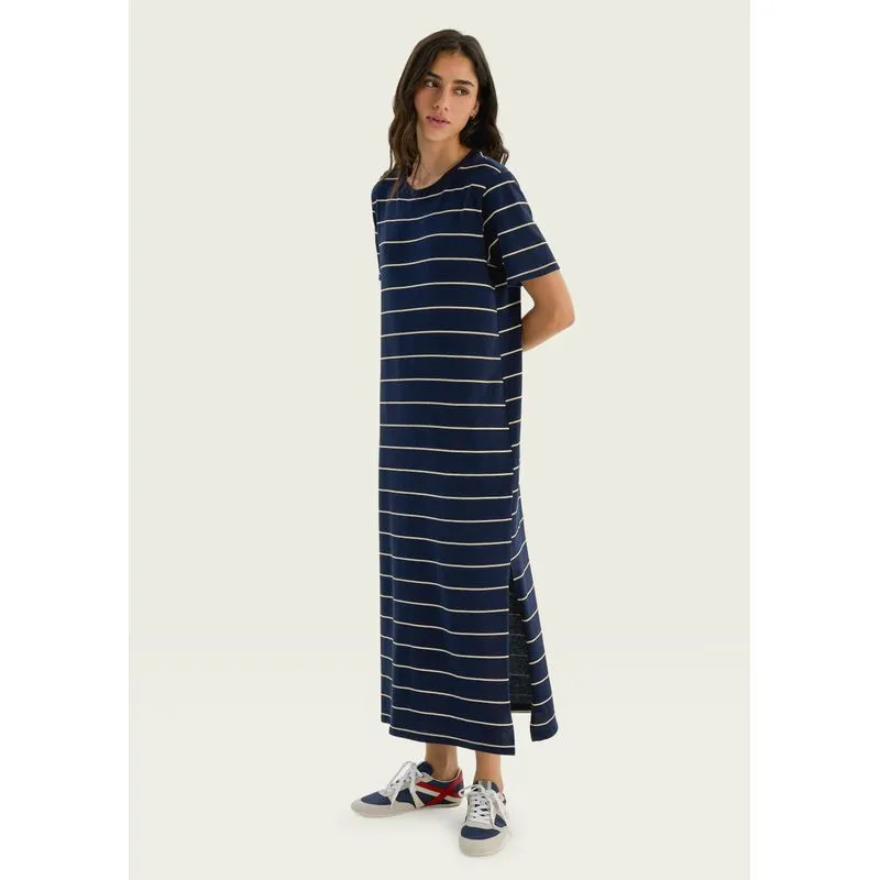 Vestido Midi Estampado Com Fenda - Azul P