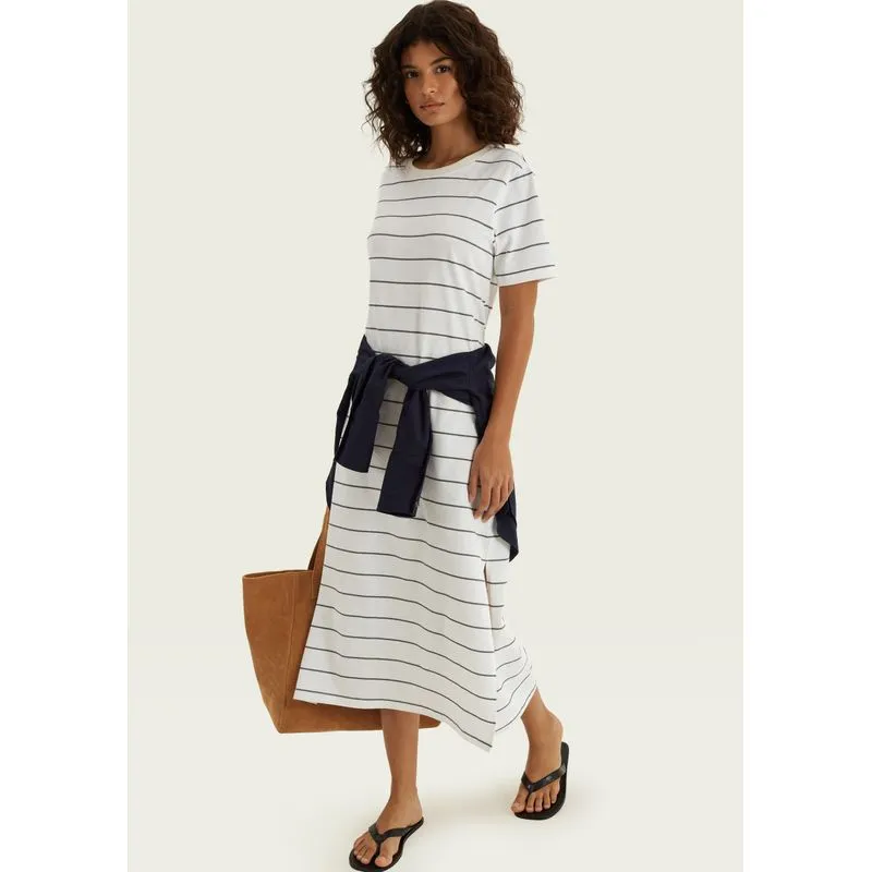 Vestido Midi Estampado Com Fenda - Off white P
