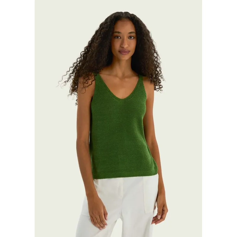 Regata Feminina Decote V Em Tricô - Verde M