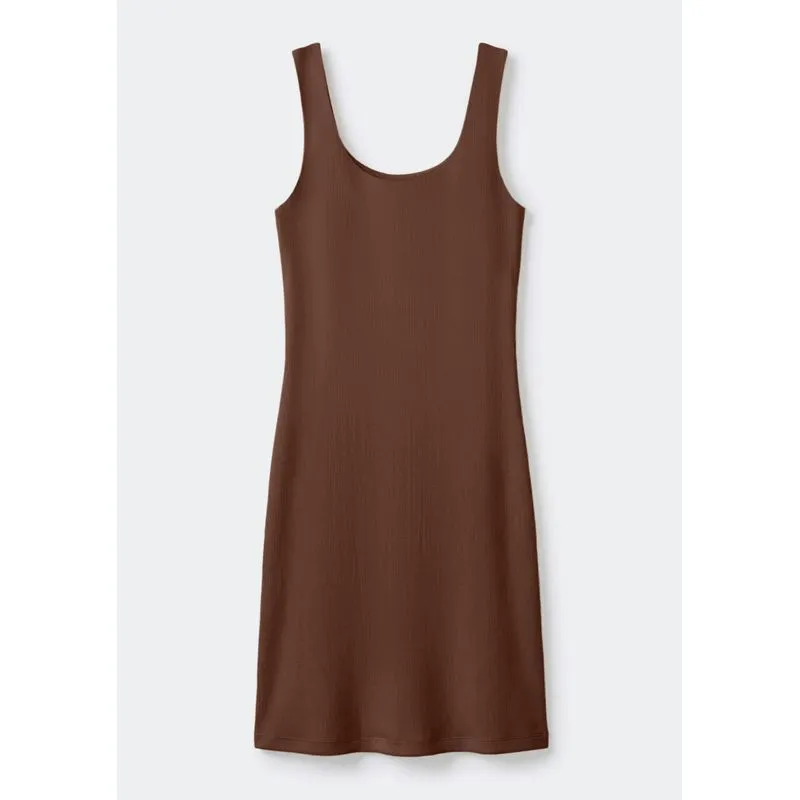 Vestido Curto Em Ribana Premium - Marrom XG