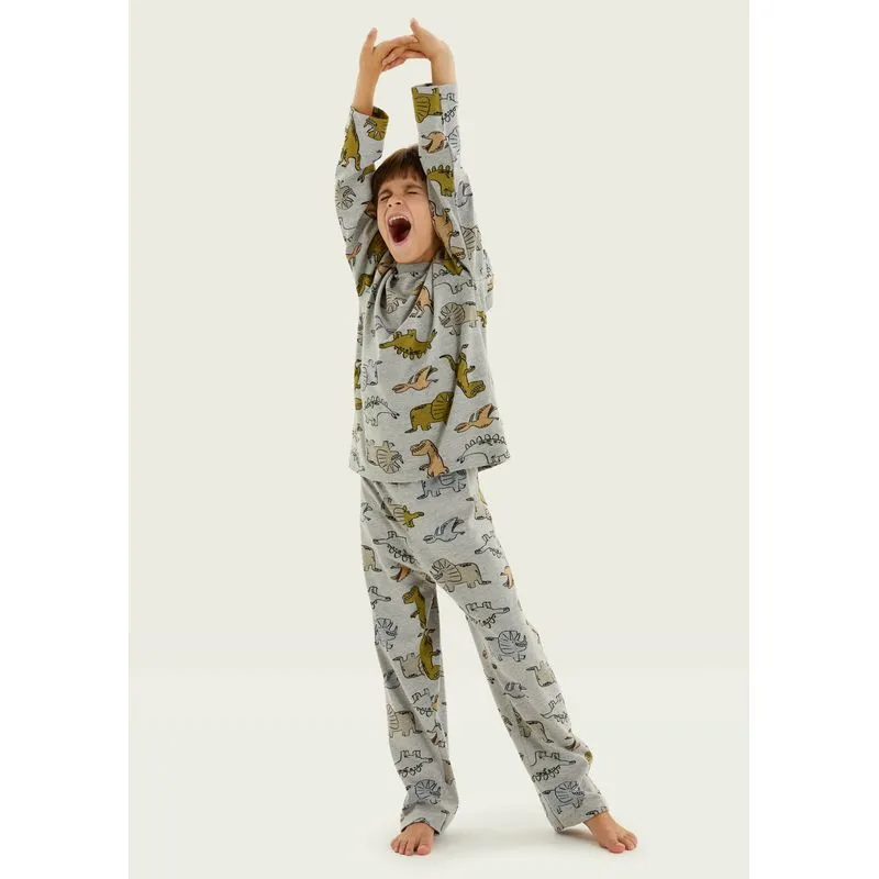 Pijama Infantil Menino Estampa Brilha No Escuro - Cinza 008