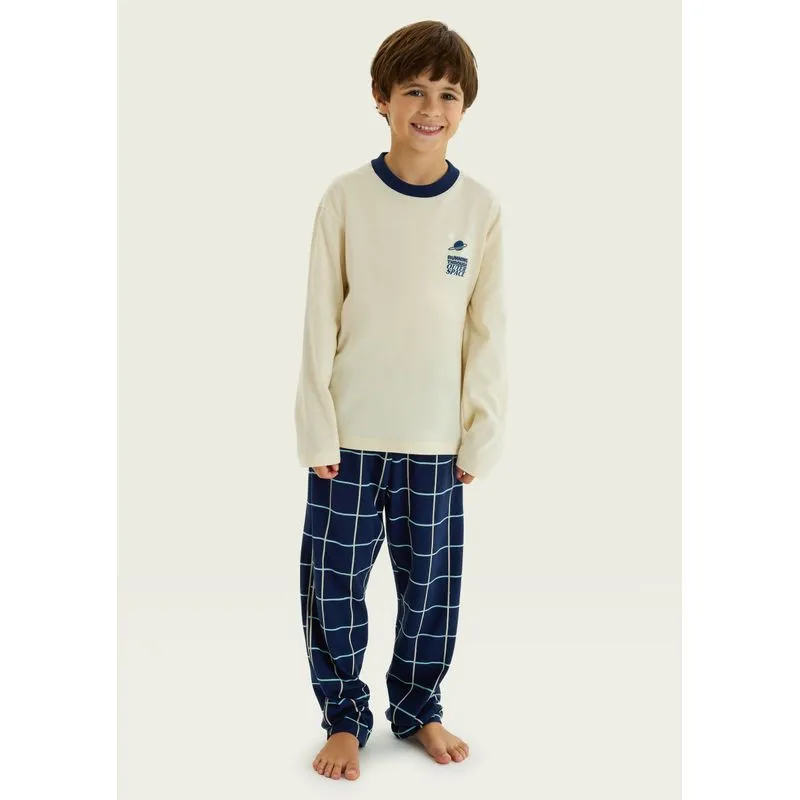 Pijama Infantil Menino Estampa Brilha No Escuro - Creme 006