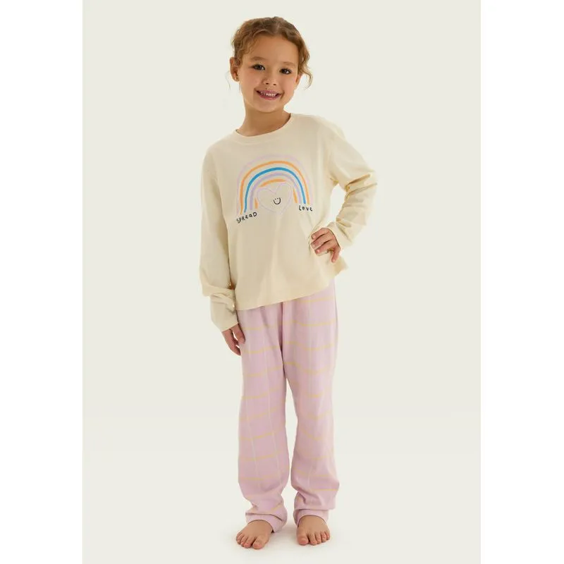 Conjunto de Pijama Longo Infantil Menina Estampado - Creme 014