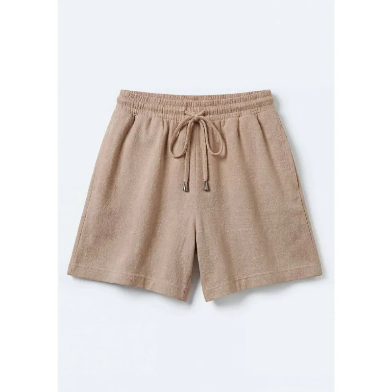 Shorts Feminino Em Linho Com Amarração - Bege 036