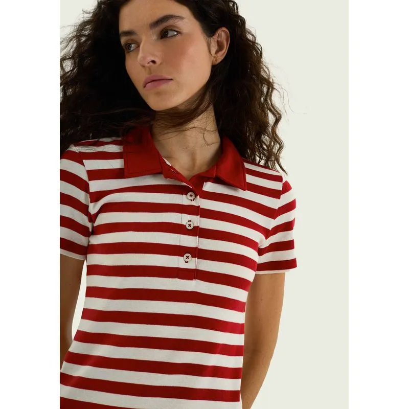 Polo Feminina Super Slim Em Ribana - Vermelho XG