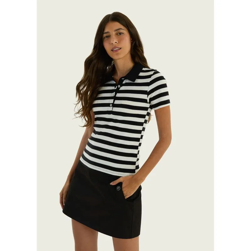 Polo Feminina Super Slim Em Ribana - Preto P