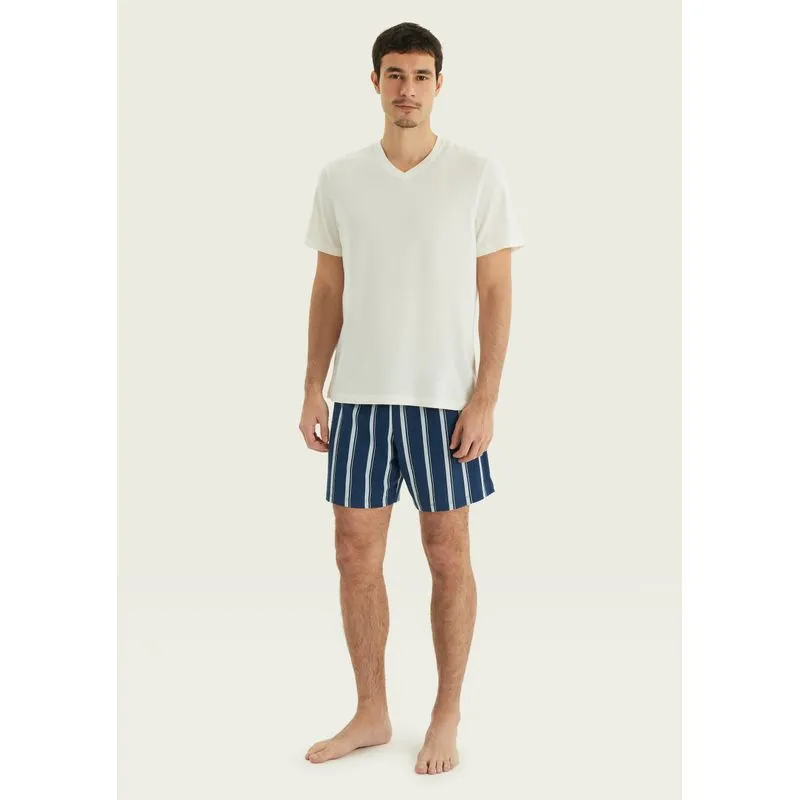 Pijama Curto Masculino Com Samba Canção Estampado - Off white P