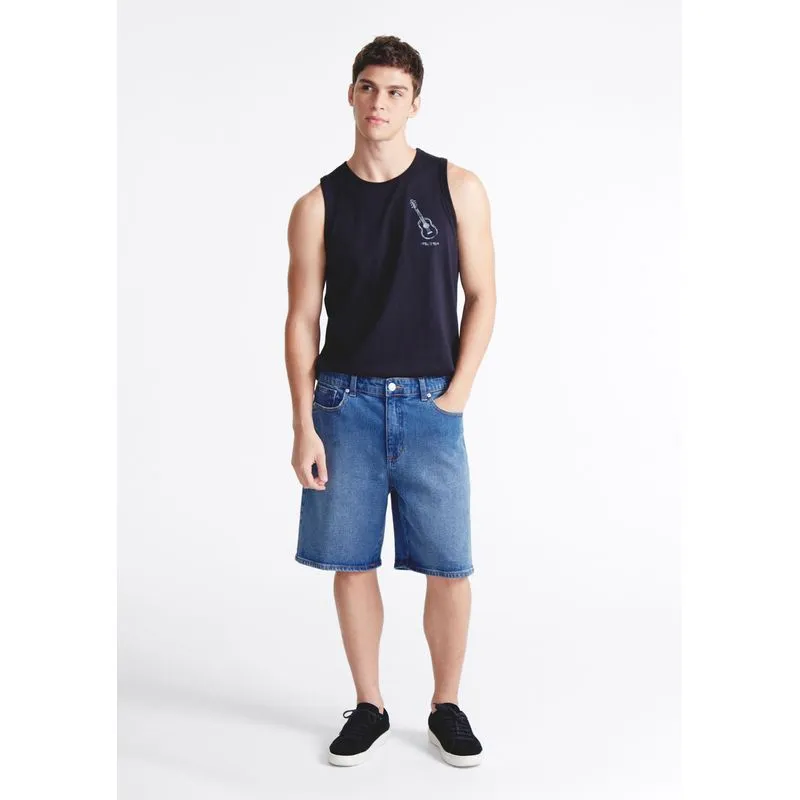 Bermuda Jeans Masculina Reta Premium - Azul 050