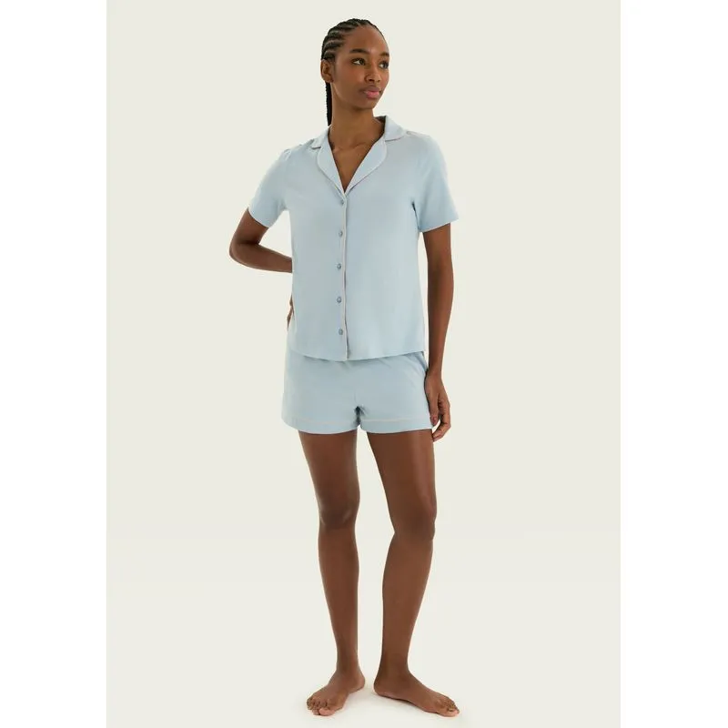 Pijama Curto Feminino Com Botões - Azul G
