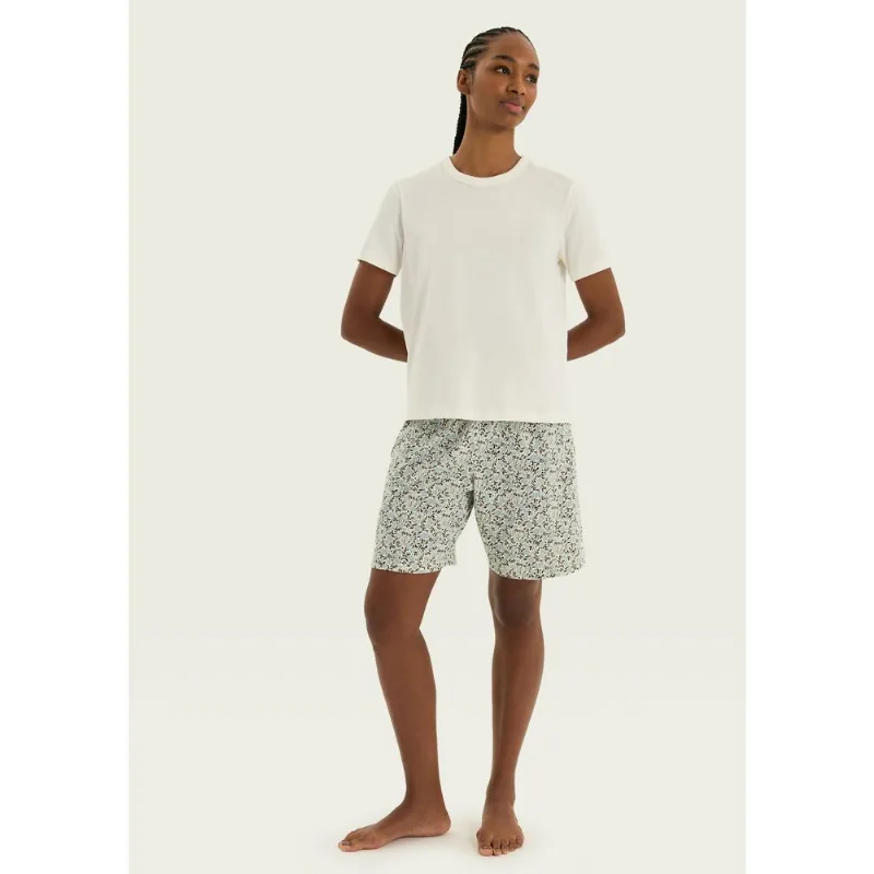 Pijama Feminino Curto Amplo Estampado - Off white P