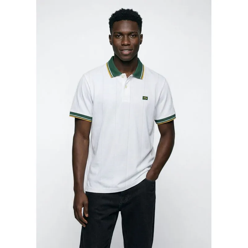 Polo Masculina Manga Curta Esportiva Com Patch Copa - Off white XXG