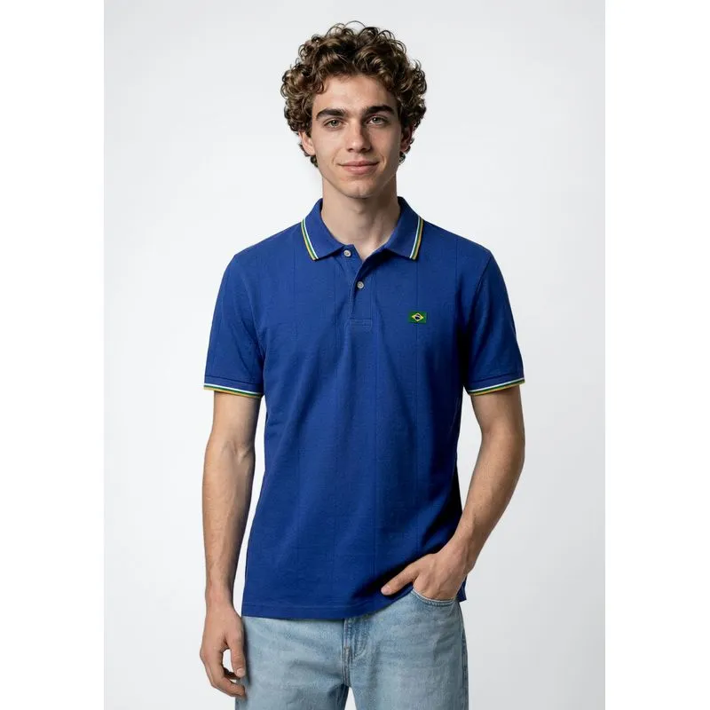 Polo Masculina Esportiva Torcida Com Patch Bandeira - Azul G