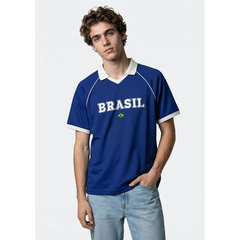Polo Masculina Esportiva Torcida Com Bandeira - Azul G
