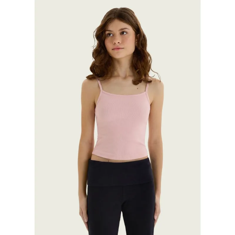 Regata Teen Cropped Canelada Decote Quadrado - Rosa XP