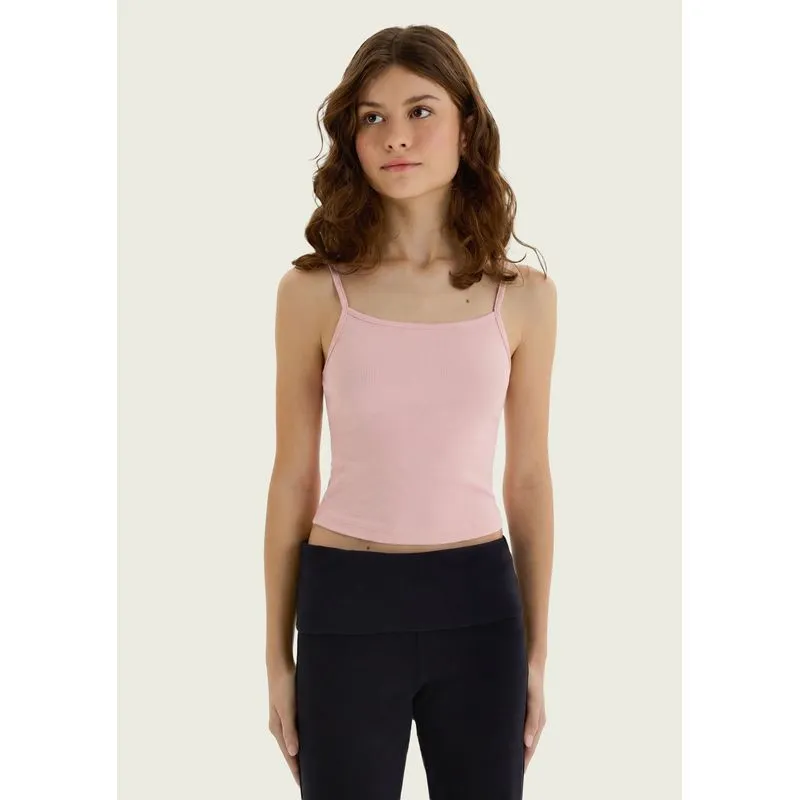 Regata Teen Cropped Canelada Decote Quadrado - Rosa G