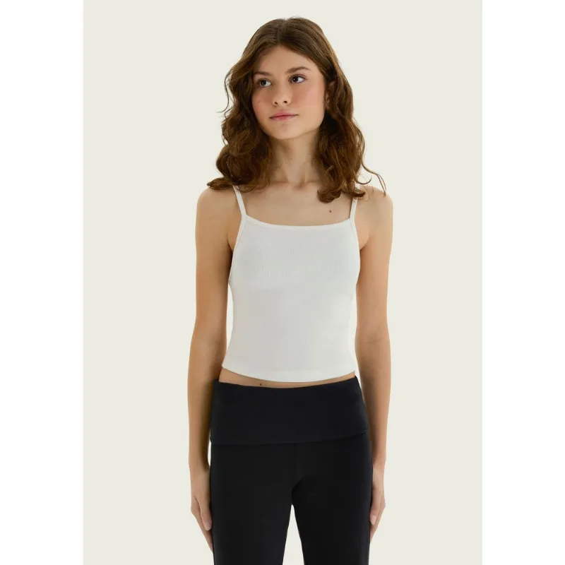 Regata Teen Cropped Canelada Decote Quadrado - Off white G