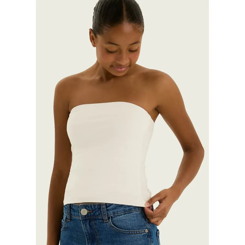Blusa Teen Sem Alças Texturizada - Off white G