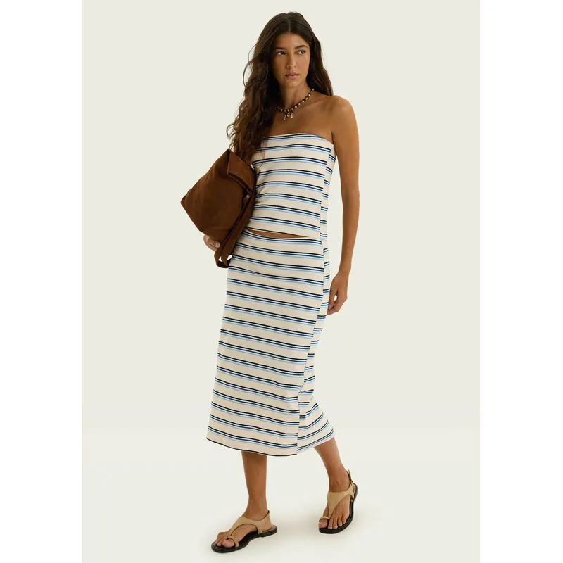 Saia Midi Texturizada Com Fenda - Off white P