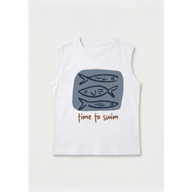 Regata Infantil Menino Em Malha Com Estampa - Branco 006