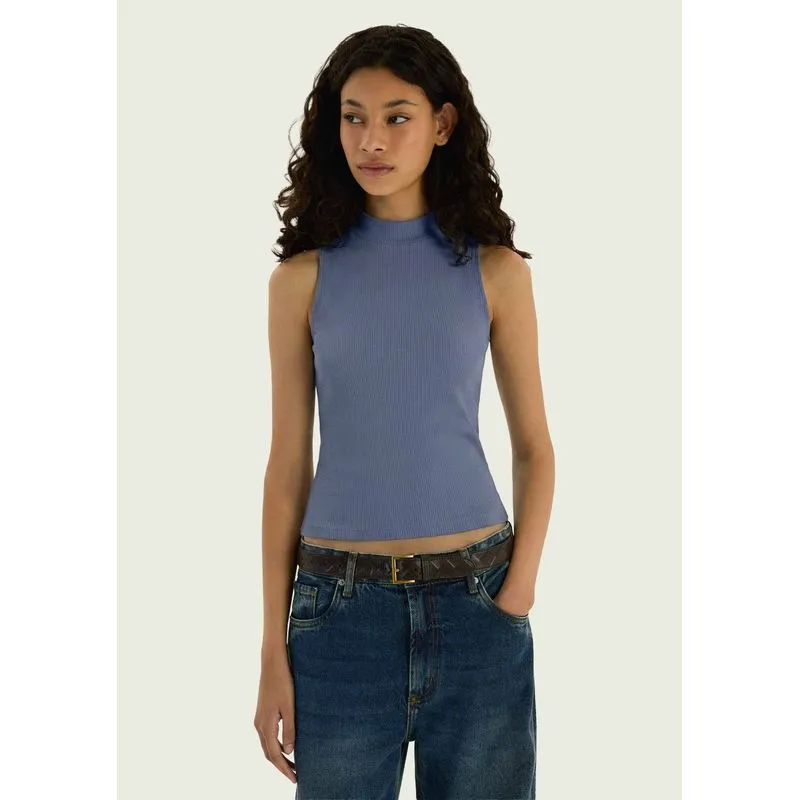 Regata Feminina Gola Alta Canelada - Azul G