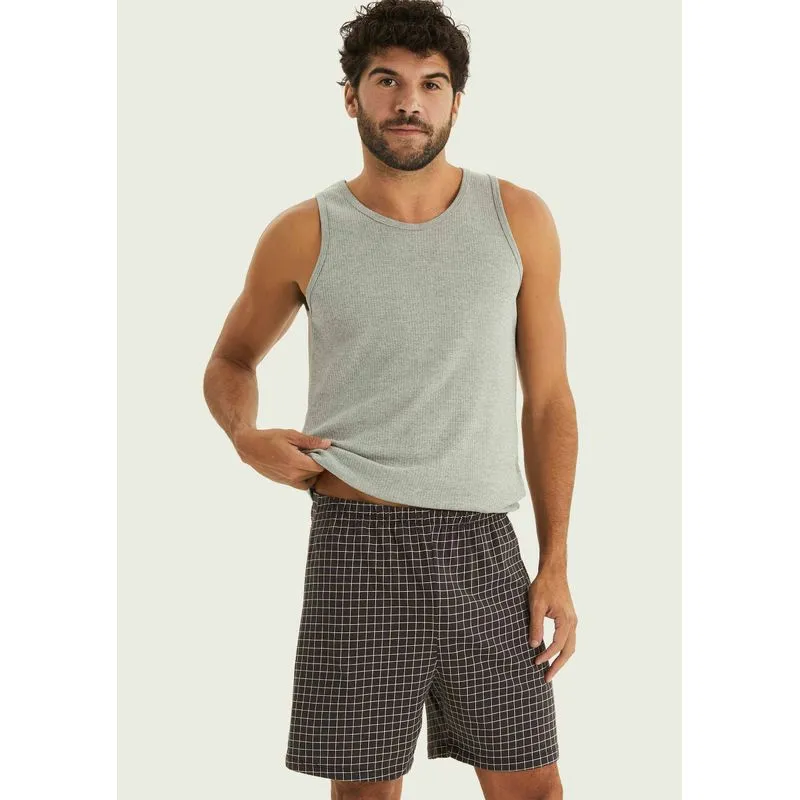 Pijama Curto Masculino Estampado Em Ribana - Off white XXG