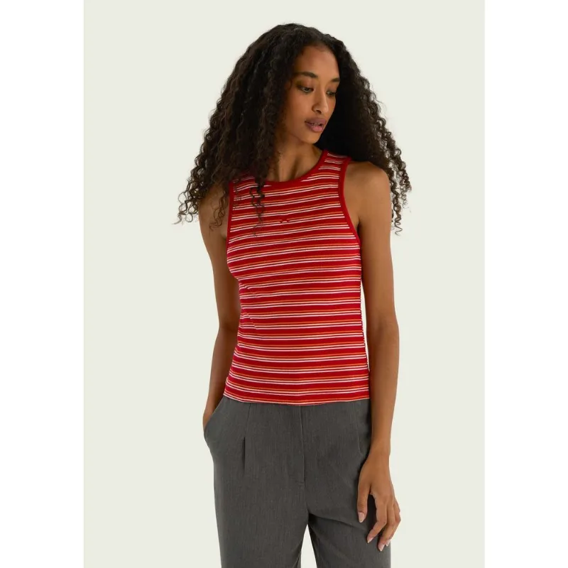 Regata Feminina Listrada Em Ribana Canelada - Vermelho XG