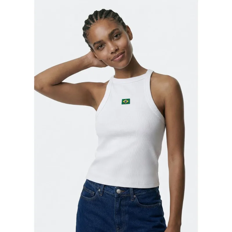 Regata Feminina Halter Neck Torcida Com Patch Bandeira - Off white XG