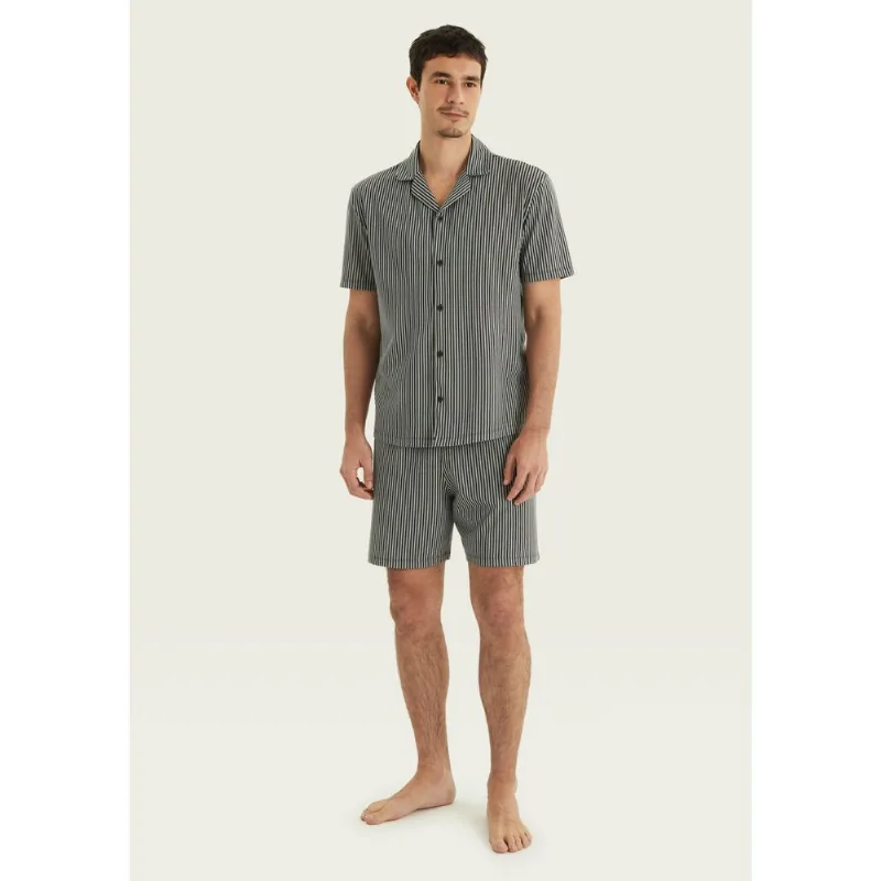 Pijama Curto Masculino Americano Estampado - Off white M