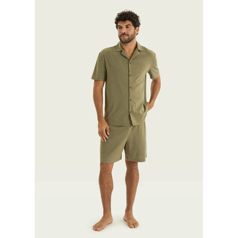 Pijama Curto Masculino Americano Estampado - Verde P